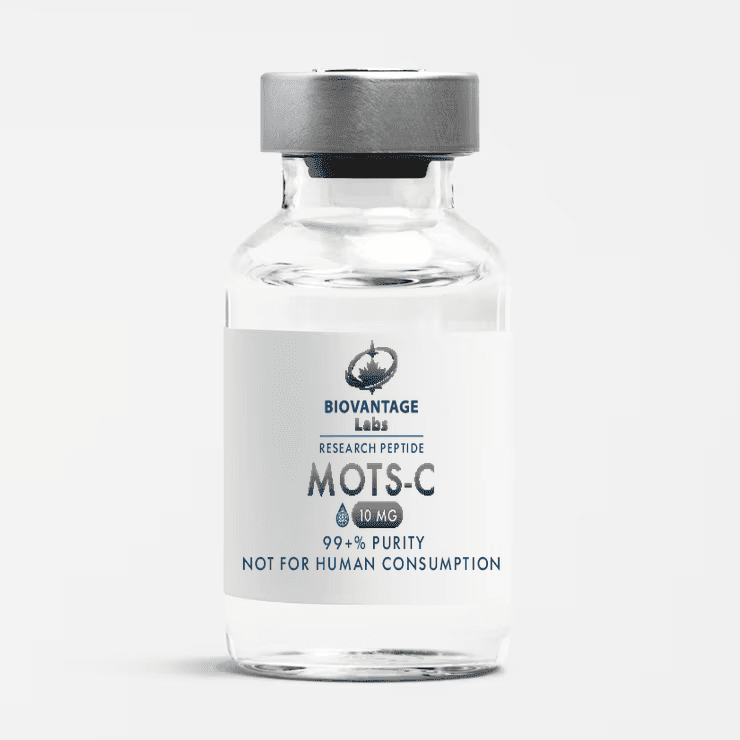 Biovantage Labs MOTS-c 10mg research peptide vial, 99+% purity, lyophilized, Canada