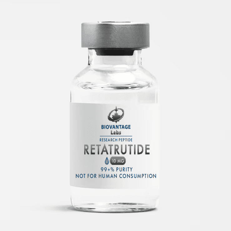 Biovantage Labs Retatrutide research peptide vial, 99+% purity, lyophilized, Canada