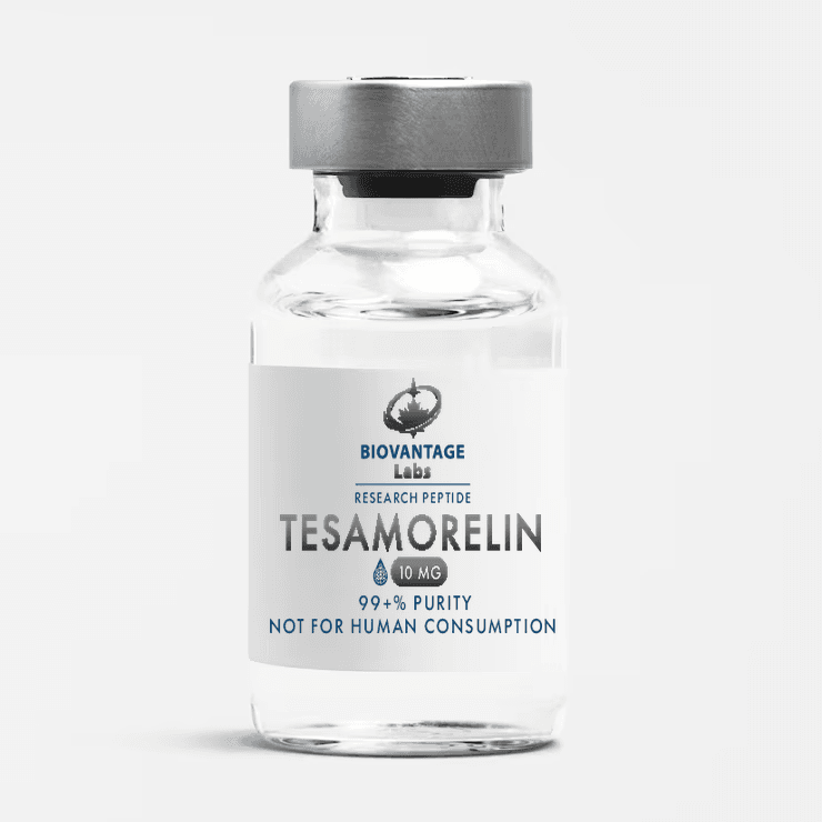 Biovantage Labs Tesamorelin research peptide vial, 99+% purity, lyophilized, Canada